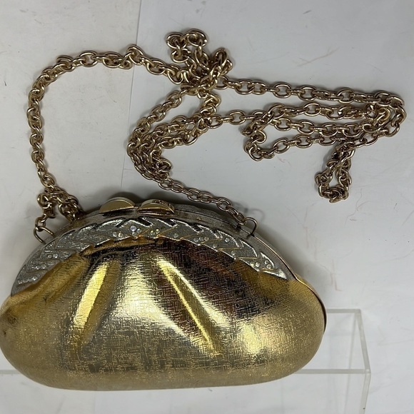 Gold Metal Structured Small Clutch Shoulder Evening Bag - Picture 1 of 11